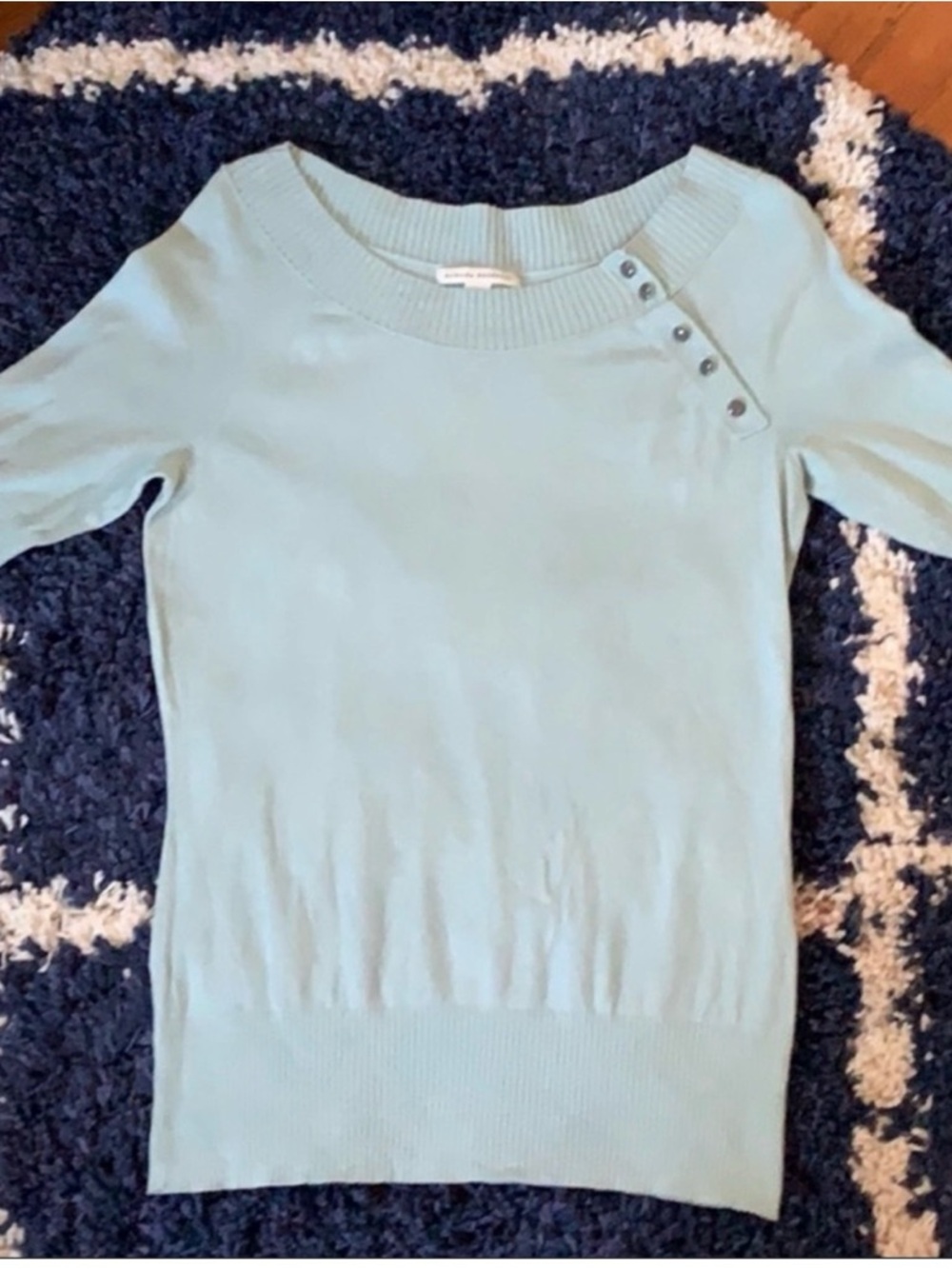 Banana Republic Pale Blue/Green Short Sleeve Knit Top with Button Accents - Picture 2 of 4
